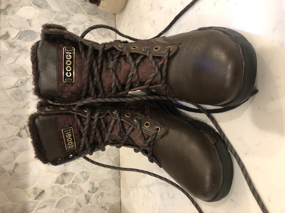Coogi Mens Boots Size 7.5 Brown Leather Fur Lining Lace-Up Retro Style